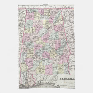Vintage Map of Alabama (1855) Tea Towel