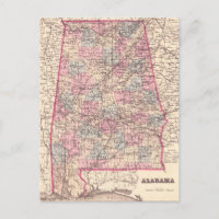 Vintage Map of Alabama Counties (1876)