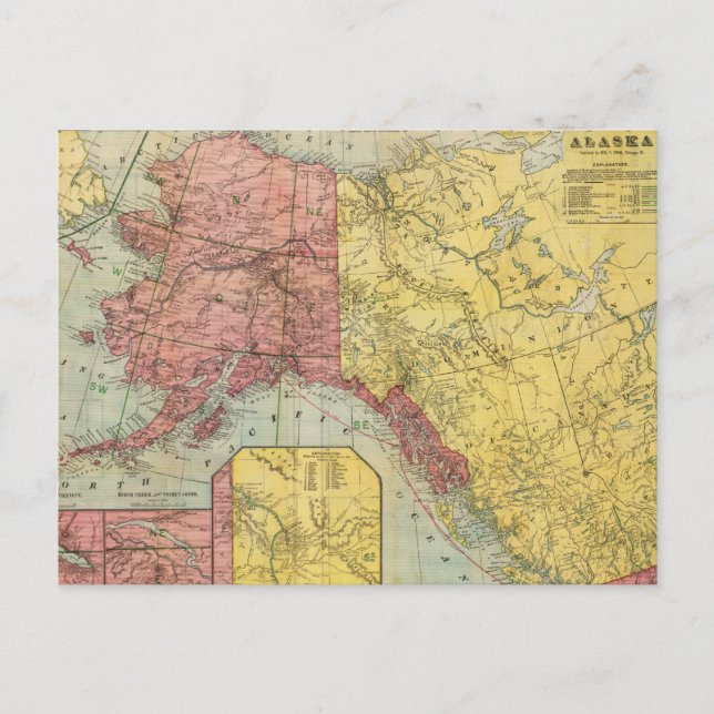 Vintage Map of Alaska and Canada (1901) Postcard (Front)