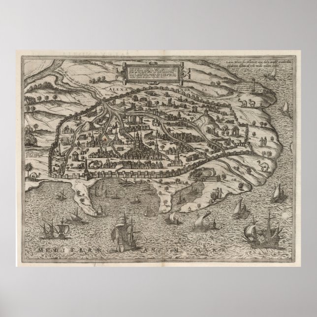 Vintage Map of Alexandria Egypt (1575) Poster (Front)