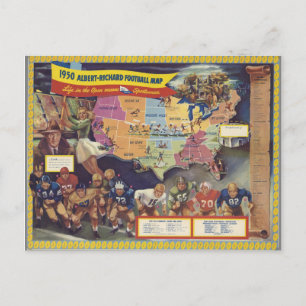 Vintage Map of American Football from the 1950s Postcard