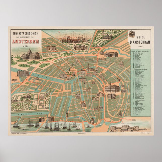 Vintage Map of Amsterdam (1883) Poster (Front)