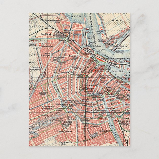 Vintage Map of Amsterdam (1905) (2) Postcard (Front)