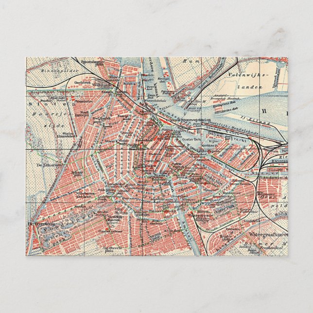 Vintage Map of Amsterdam (1905) (2) Postcard (Front)