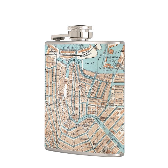 Vintage Map of Amsterdam (1905) Hip Flask (Left)