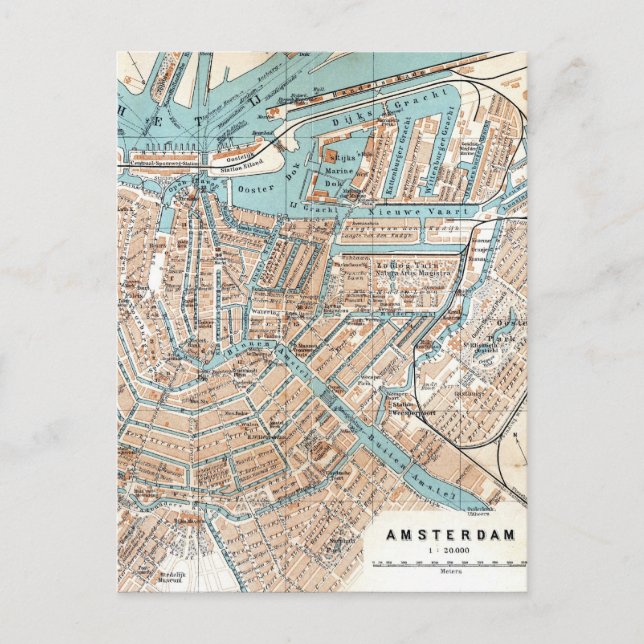 Vintage Map of Amsterdam (1905) Postcard (Front)