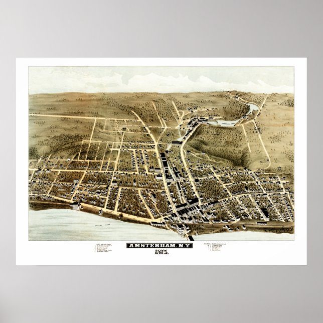 Vintage map of Amsterdam, NY in 1875 Poster (Front)