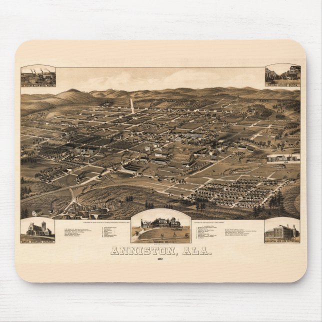 Vintage Map of Anniston, Alabama (1887) Mouse Pad (Front)