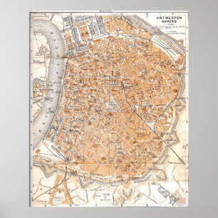 Vintage Map of Antwerp Belgium (1905) Poster