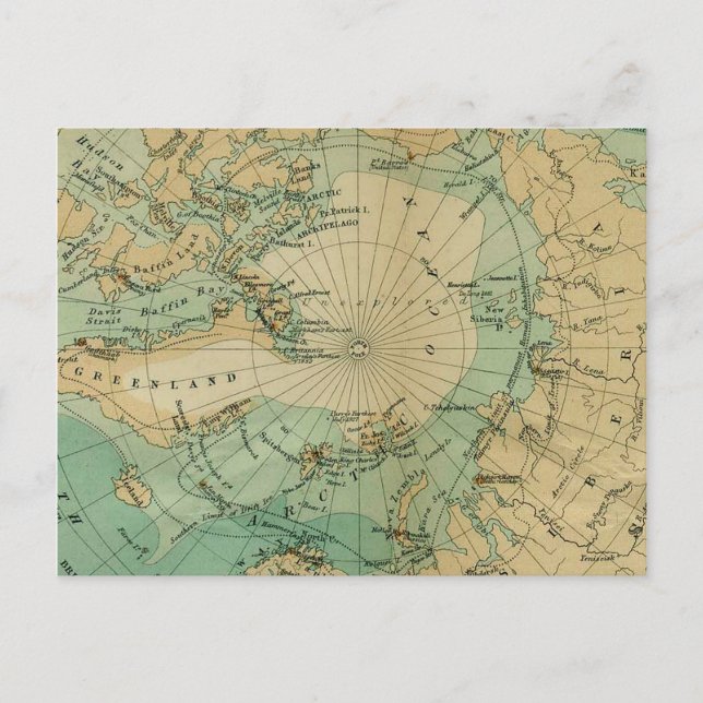 Vintage Map of Arctic Ocean Postcard (Front)
