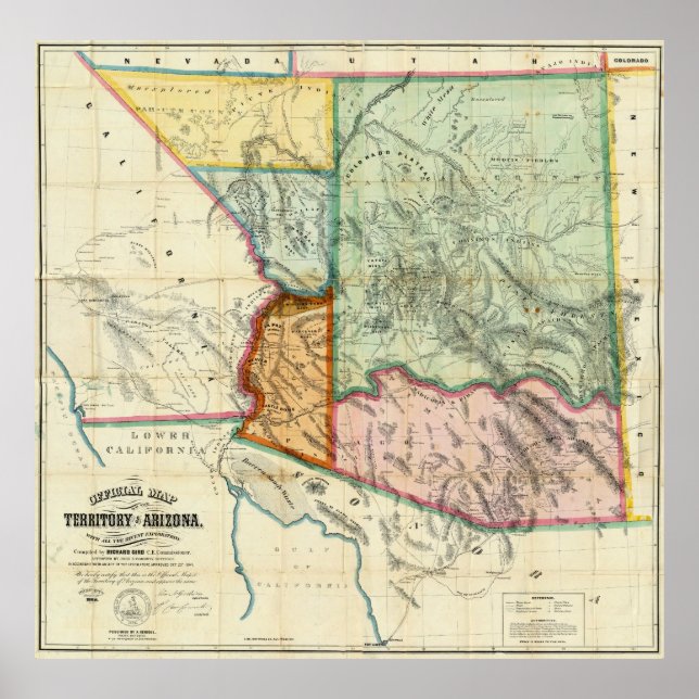 Vintage Map of Arizona (1865) Poster (Front)