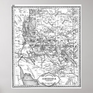 Vintage Map of Arizona (1881) BW Poster