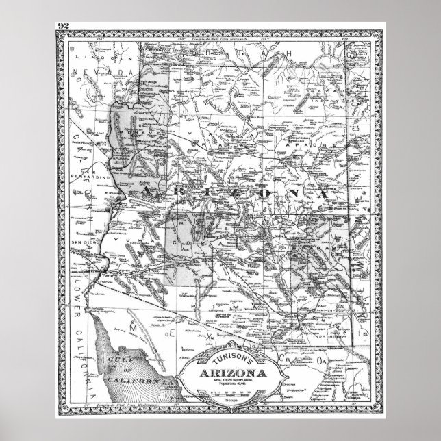 Vintage Map of Arizona (1881) BW Poster (Front)