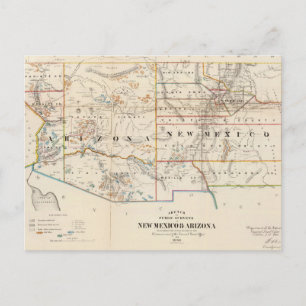 Vintage Map of Arizona and New Mexico (1866) Postcard