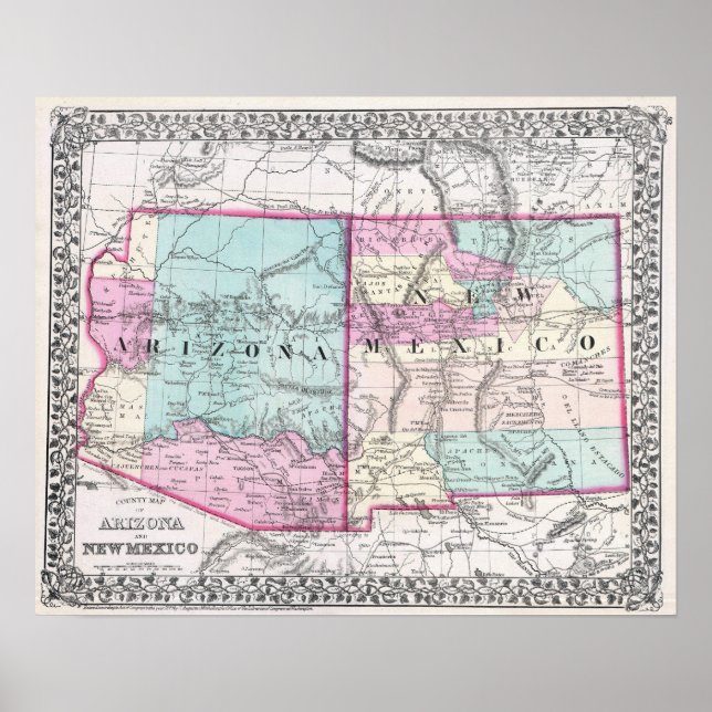Vintage Map of Arizona and New Mexico Poster (Front)