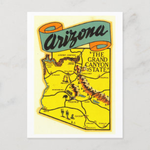 Vintage Map of Arizona Postcard