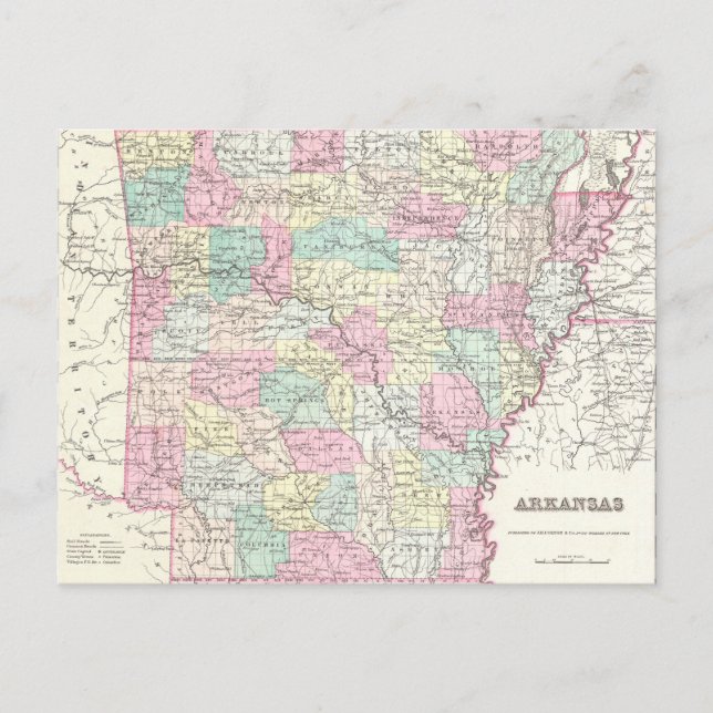 Vintage Map of Arkansas (1855) Postcard (Front)
