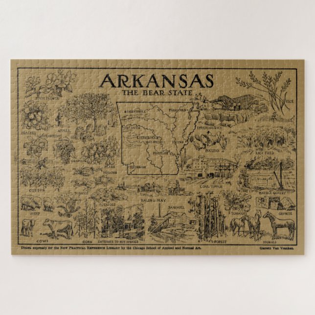 Vintage Map of Arkansas (1912) - Tan Jigsaw Puzzle (Horizontal)
