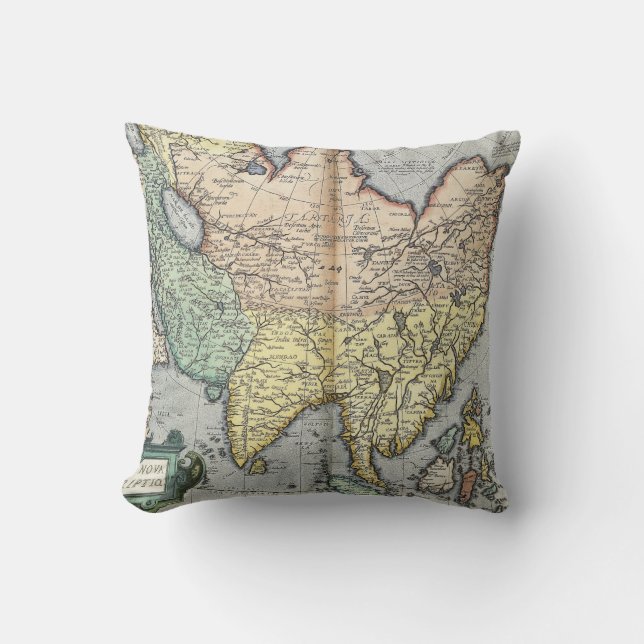 Vintage Map of Asia | 1592 Cushion (Front)