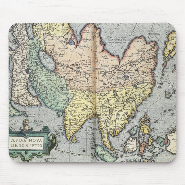 Vintage Map of Asia | 1592 Mouse Pad (Front)