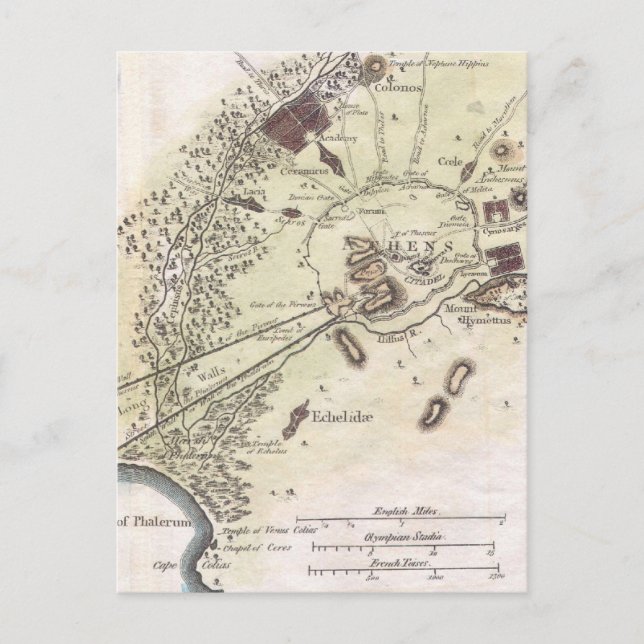 Vintage Map of Athens (1784) Postcard (Front)