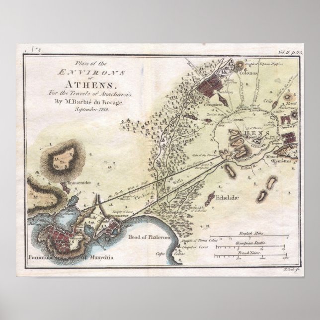 Vintage Map of Athens (1784) Poster (Front)