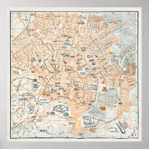 Vintage Map of Athens Greece (1890) Poster
