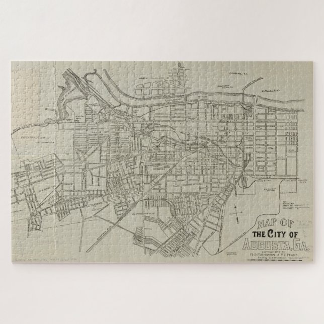 Vintage Map of Augusta GA (1913) Jigsaw Puzzle (Horizontal)