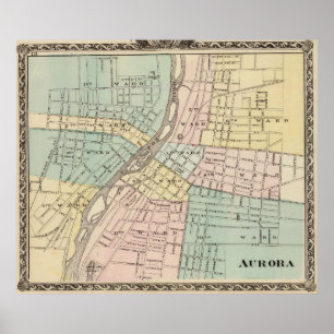 Vintage Map of Aurora IL (1876) Poster