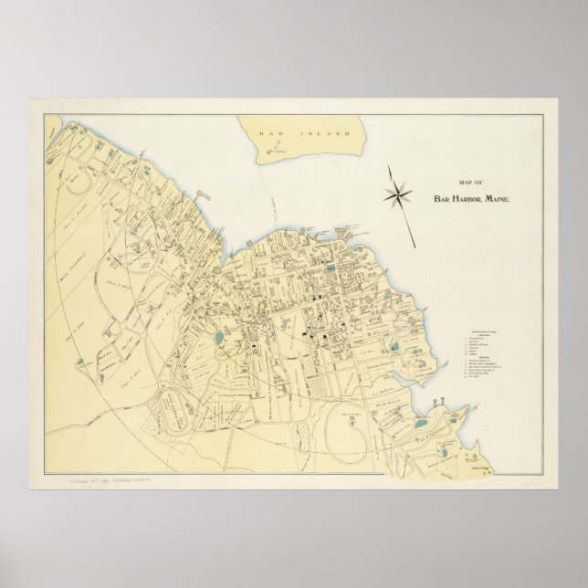 Vintage Map of Bar Harbour Maine (1897) Poster (Front)