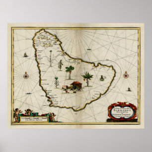 Vintage Map of Barbados (1672) Poster