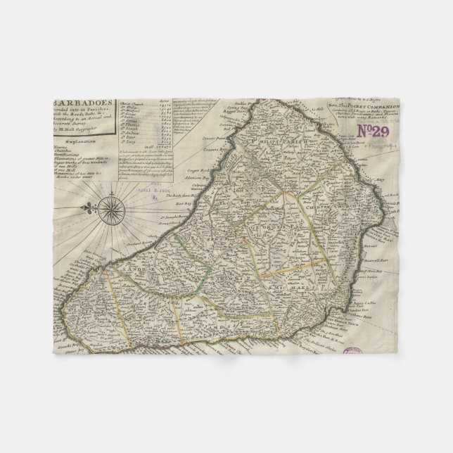 Vintage Map of Barbados (1736) Fleece Blanket (Front (Horizontal))