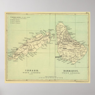 Vintage Map of Barbados and Tobago (1853) Poster