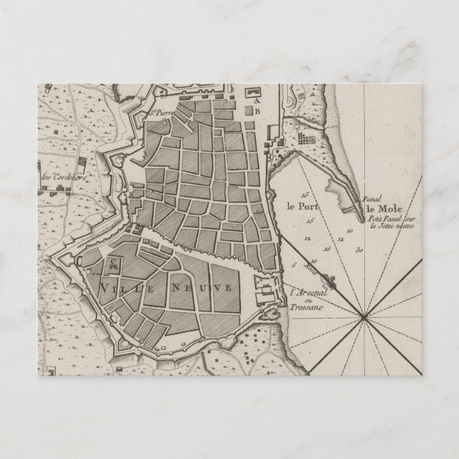 Vintage Map of Barcelona Spain (1764) Postcard (Front)