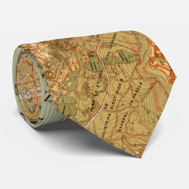 Vintage Map of Barcelona Spain (1919) Tie (Rolled)