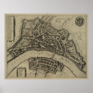 Vintage Map of Basel Switzerland (1657) Poster