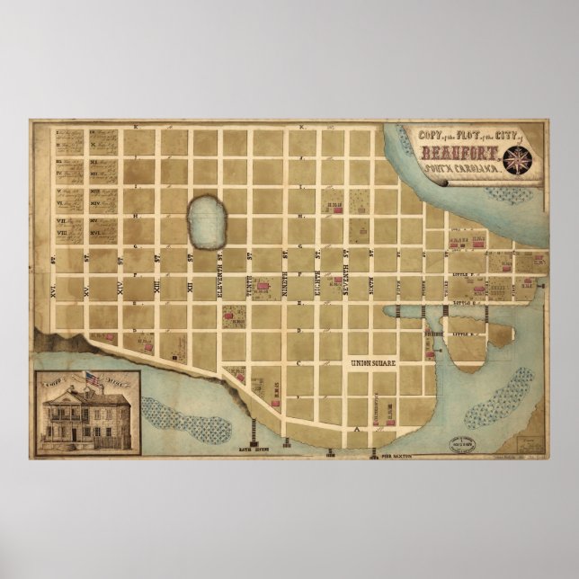 Vintage Map of Beaufort SC (1860s) Poster (Front)