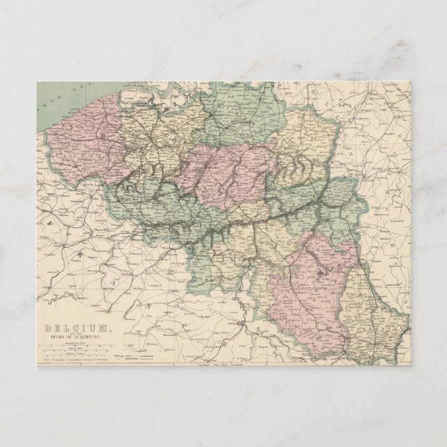 Vintage Map of Belgium (1873) Postcard (Front)