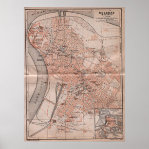 Vintage Map of Belgrade Serbia (1905) Poster