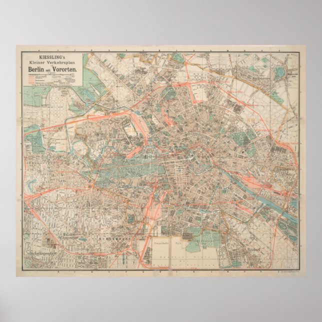 Vintage Map of Berlin Germany (1904) Poster (Front)