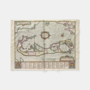 Vintage Map of Bermuda (1638) Fleece Blanket