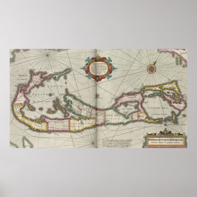 Vintage Map of Bermuda (1638) Poster (Front)