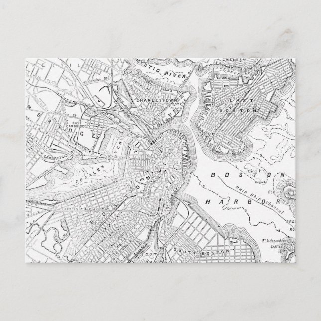 Vintage Map of Boston (1878) Postcard (Front)