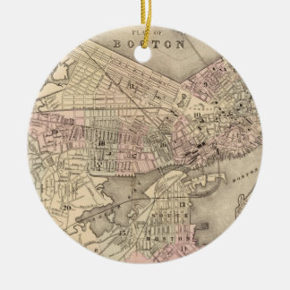 Vintage Map of Boston (1880) Ceramic Tree Decoration
