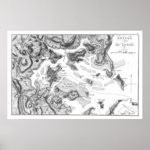 Vintage Map of Boston Harbour (1807) BW Poster