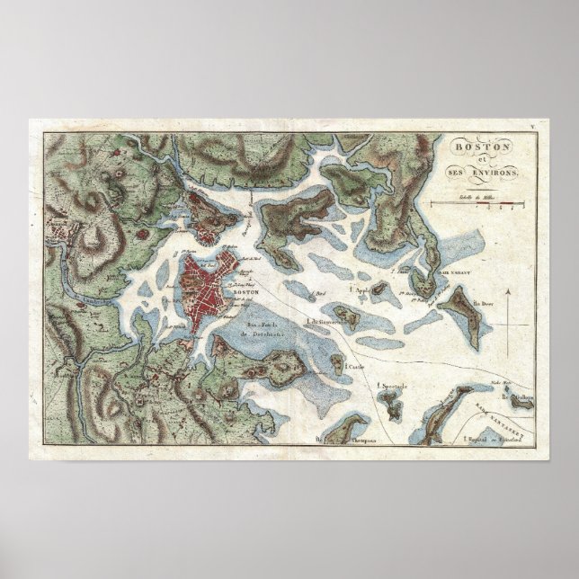 Vintage Map of Boston Harbour (1807) Poster (Front)