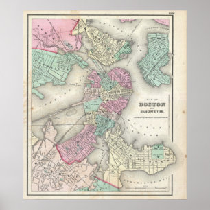 Vintage Map of Boston Harbour (1857) Poster