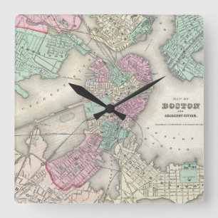 Vintage Map of Boston Harbour (1857) Square Wall Clock