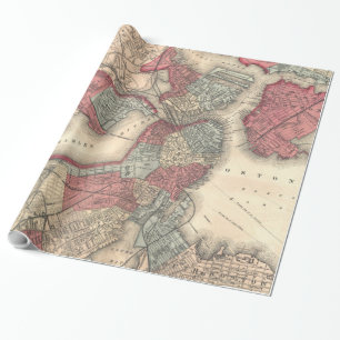 Vintage Map of Boston Massachusetts (1871) Wrapping Paper