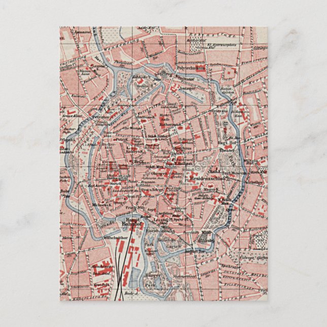 Vintage Map of Braunschweig Germany (1905) Postcard (Front)